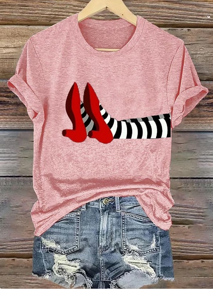 T-shirt da donna strega grafica vintage elegante classica maniche corte collo rotondo Tops regolari stampa nera bianca verde chiaro rosa blu estate autunno del 2026 a $22.99 –P6