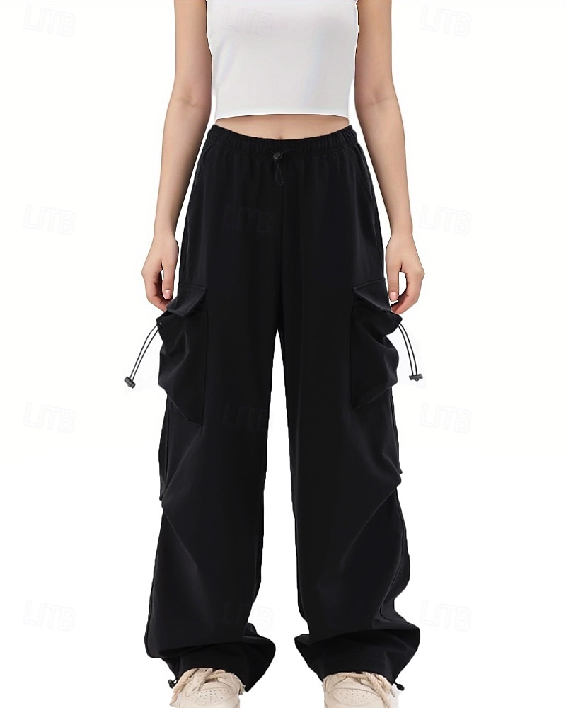 Femmes Pantalons Cargo Slacks Streetwear Occasionnel Longueur complète Naturel Uni Avec Poches Conception à cordon élastique Doux Rue Fête Week-end Noir Rose Automne Coupe régulière de 2025 ? $22.99 –P9