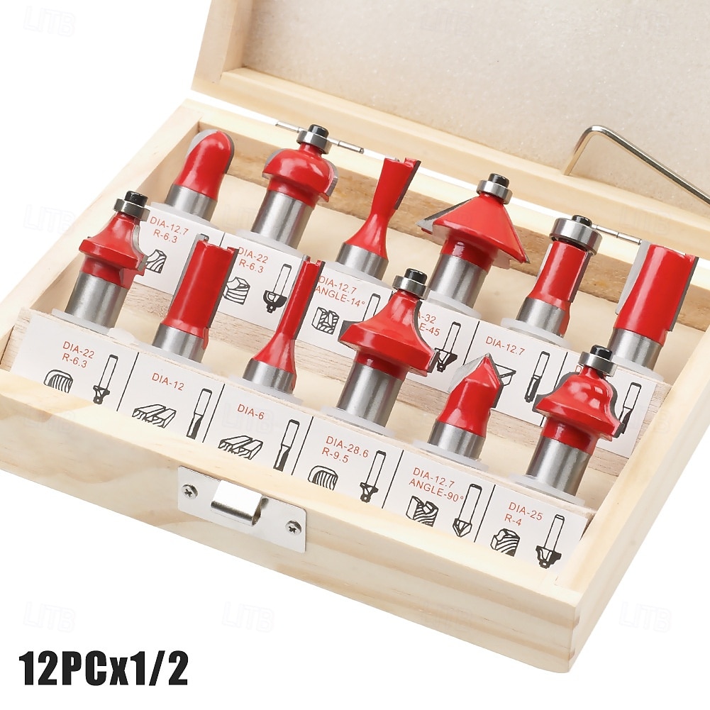 Set di 12 utensili per lavorazione del legno con gambo, kit di frese per fresatura del legno, frese per scanalature e rifilatura per progetti di carpenteria e fai da te, lame di precisione resistenti. del 2025 a $35.99 –P9