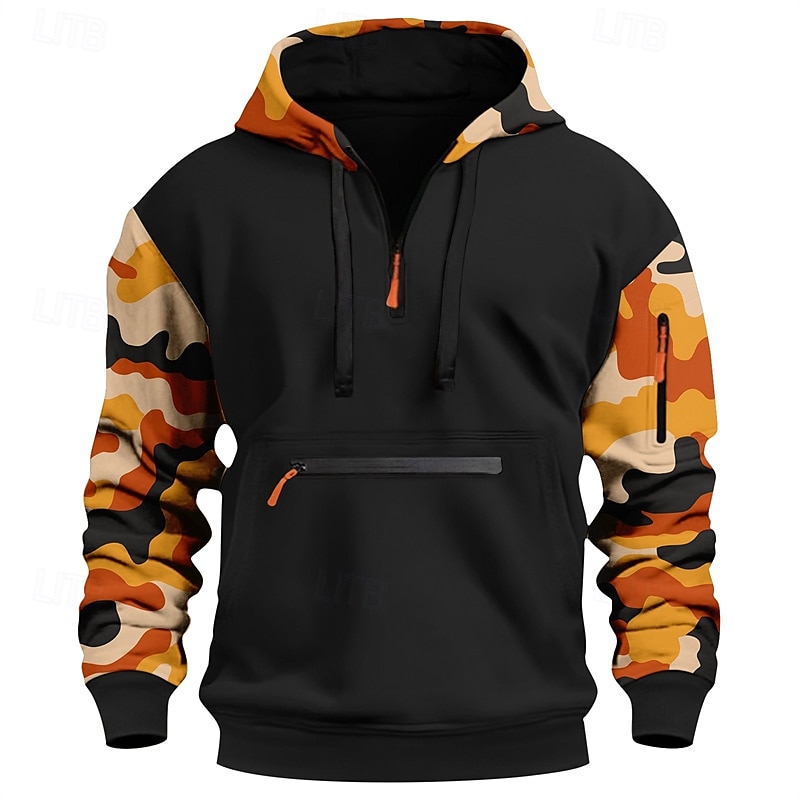 Hombre Sudadera Sudadera con capucha y cremallera de un cuarto Rojo Azul Piscina Naranja Verde Trébol Gris Con Capucha camuflaje Retazos Bolsillo Deporte Diario Festivos Poliéster Ropa de calle 2025 - $26.99 –P2