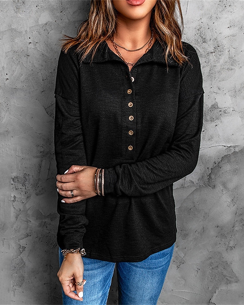 Femmes Pull Uni Streetwear Occasionnel Confortable manche longue Col en V Hauts Réguliers Rue Fête Sortir Boutons Quart de zip Noir Blanche Gris Automne de 2025 ? $23.99 –P4