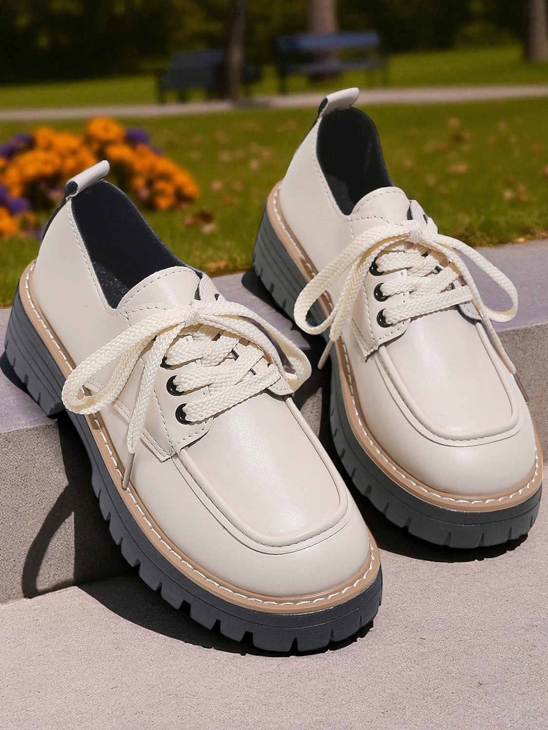 Women's Red Patent Leather Oxford Shoes – Chunky Sole Lace-Up Flats for Daily Wear, School & Urban Street Style 2025 - $24.99 –P3
