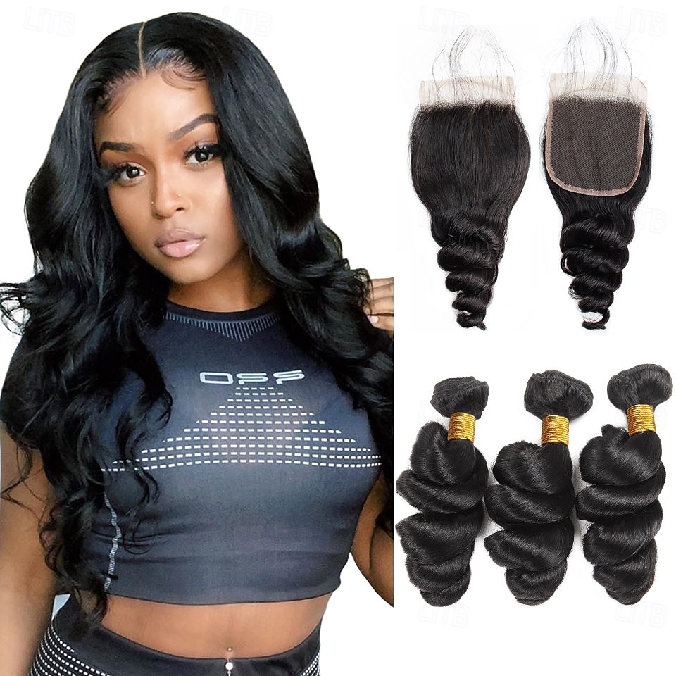 Loose Wave Human Hair Weave Extension 3 Bundles With Closure 4x4 Lace Closure hair 2026 - $239.39 –P1
