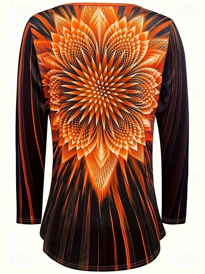 Femmes T-shirt A Ombre Fleuri Graphique Élégant ancien manche longue Col ras du cou Col en V Hauts Réguliers Quotidien Imprimé Noir Orange Été Printemps de 2025 ? $22.99 –P4
