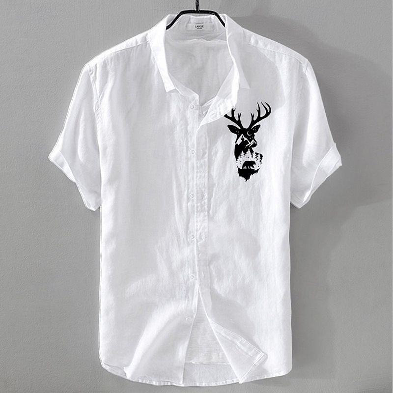 Homens Camisa de linho Camisa casual Camisa de algodão e linho camisa de botão Animal Modelado Férias Roupa Diária Branco Azul Marinho Escuro Azul Céu cáqui Manga Curta Lapela Todas as Estações Roupa de 2026 por $25.99 –P5