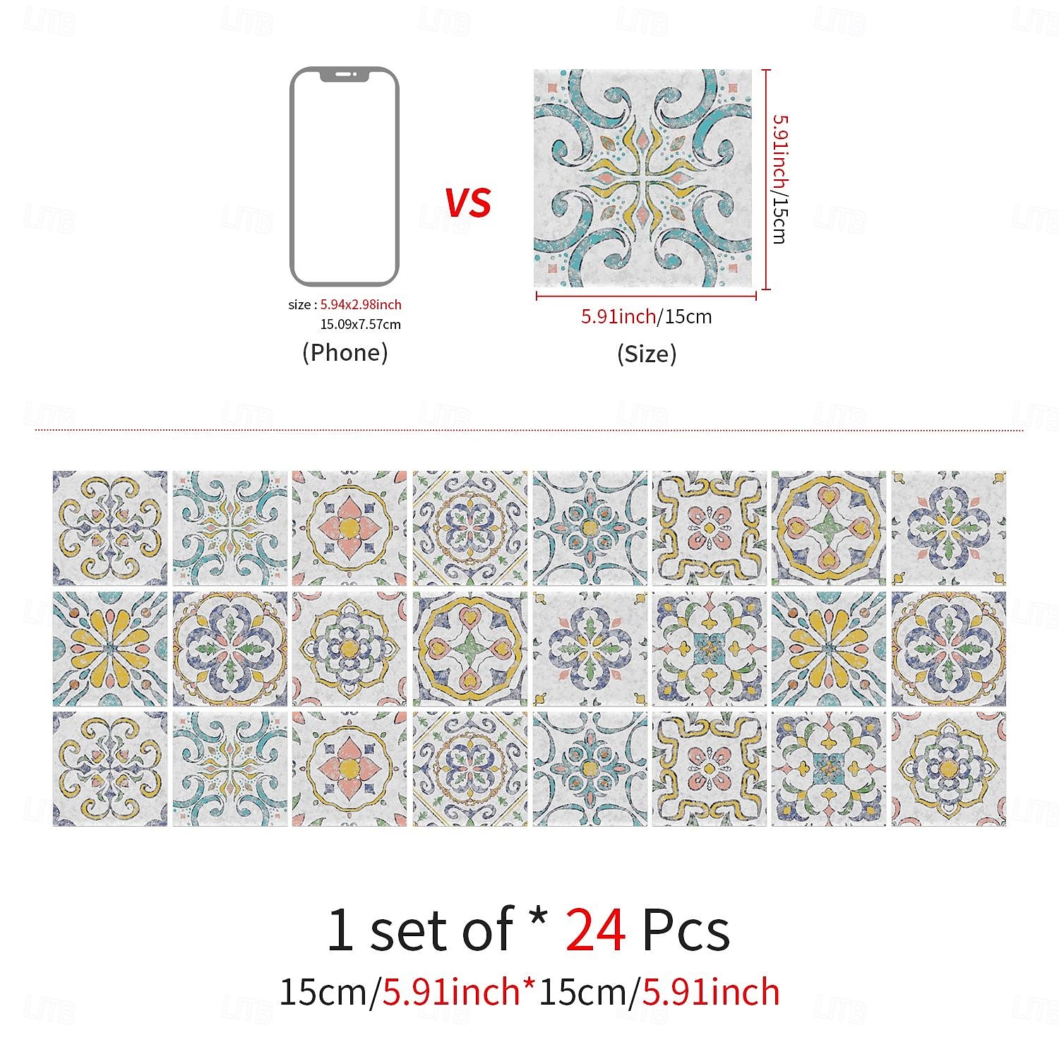 Adesivos de azulejo estilo marroquino 24 peças, decalques de parede de PVC com película de cristal espessada, à prova d'água &Decoração de parede de azulejo retrô removível e à prova de óleo para de 2025 por $10.99 –P12
