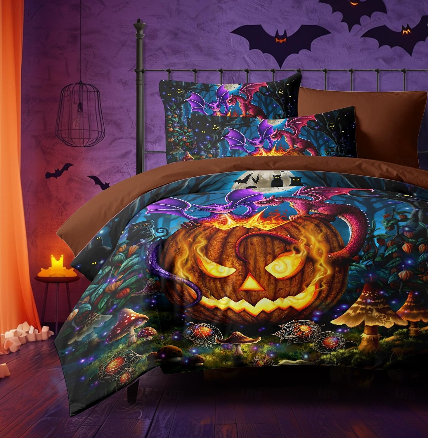 Halloween Duvet Cover The glowing Pumpkin by Sarah Richter Bedding Set 3-Piece Comforter Cover Set with Zipper Closure, Soft and Lightweight, Holiday Bedroom Decoration 2025 - $41.99 –P4