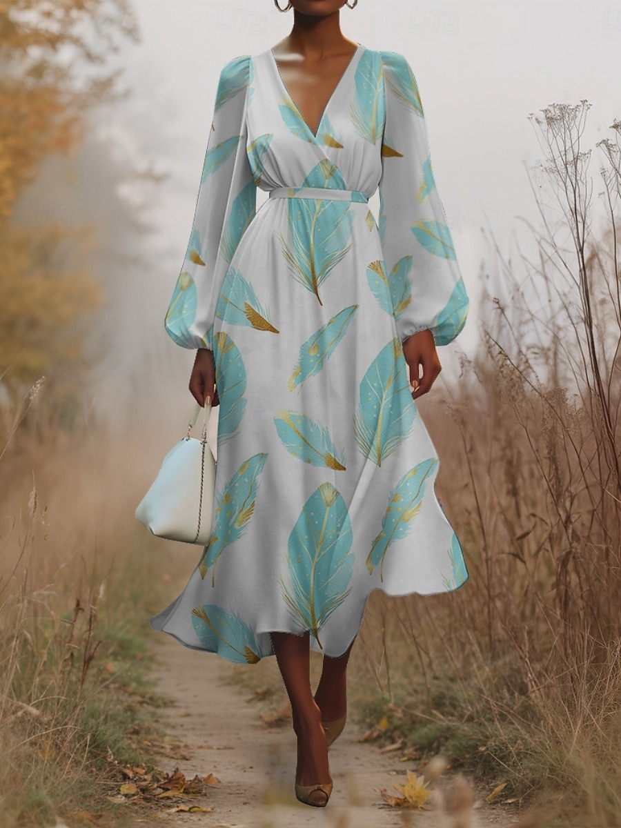Damen Midikleid Freizeitkleid Chiffon Schwingkleid Modern Urlaub Täglich Wochenende Normale Passform Feder Langarm V Ausschnitt Weiß Blau Leicht Blau Sommer Frühling Herbst 2025 - $31.99 –P6