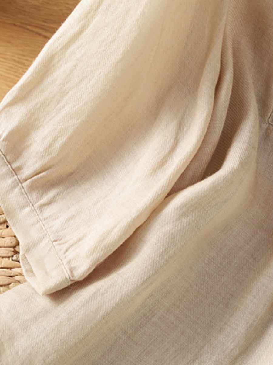 Femmes Chemises en coton et lin Fleuri Bohème Occasionnel Manche 3/4 Col ras du cou Hauts Réguliers Quotidien Broderie Vert Abricot Été Printemps Automne de 2025 ? $34.99 –P6
