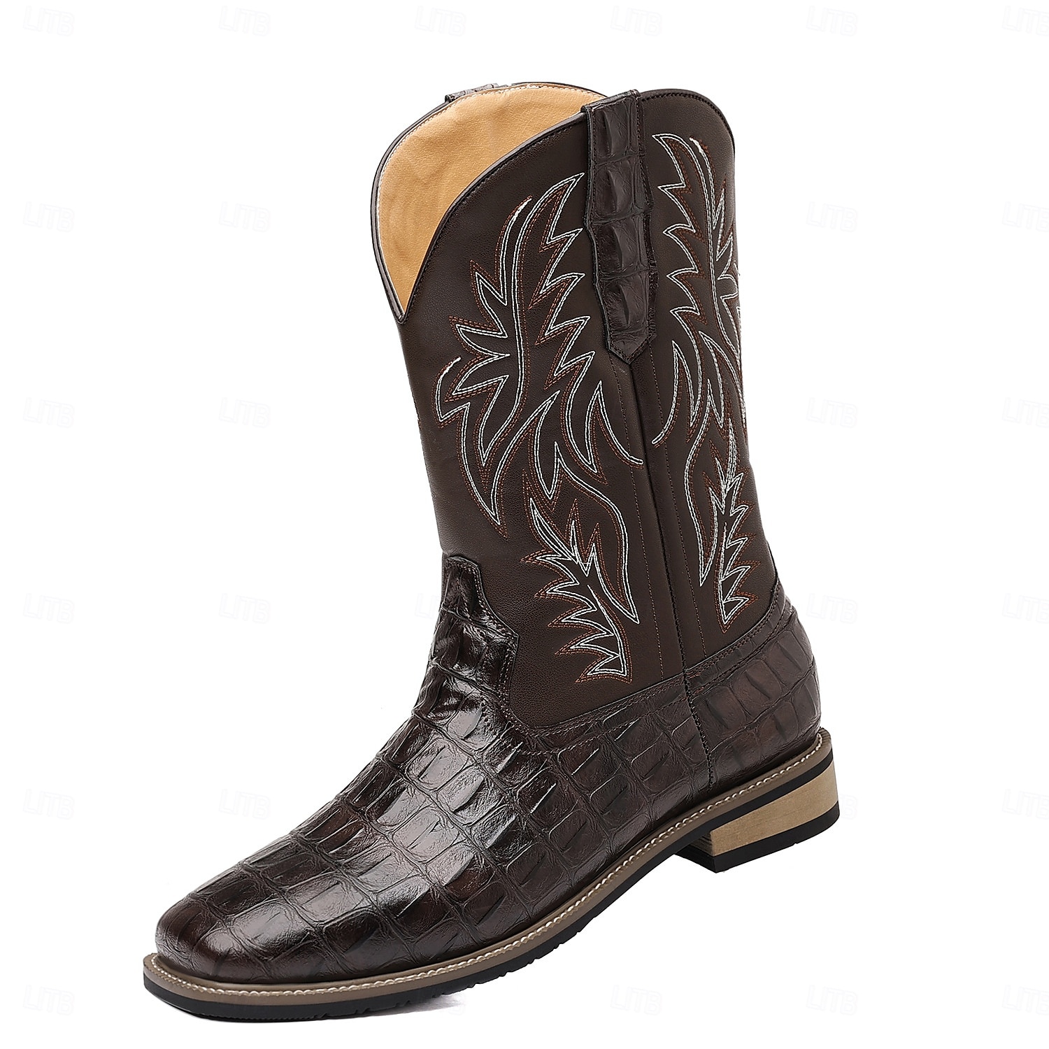 Bottes de cowboy western en cuir de vachette noir gaufré pour hommes avec bout pointu et coutures classiques, chaussures élégantes pour les événements country, l'équitation et la mode rodéo de 2025 ? $54.99 –P18