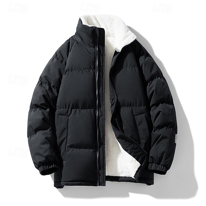 Herre Fleece-jakke Pufferjakke Vinterjakke Vinter utendørs Lapper Hold Varm Topper Mørkegrå Svart Hvit kaffe 2025 - $39.99 –P7