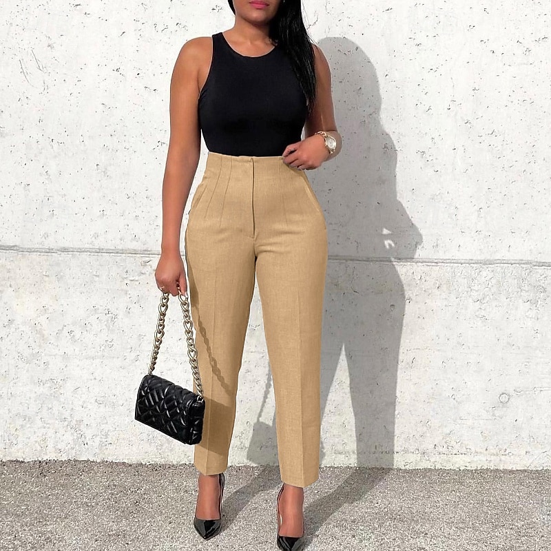 Femmes Dress Pants works Mode Streetwear Longueur complète Naturel Uni Taille Élastique Confortable Formel Travail Noir Blanche Jaune Rouge Automne Coupe régulière de 2025 ? $26.99 –P6