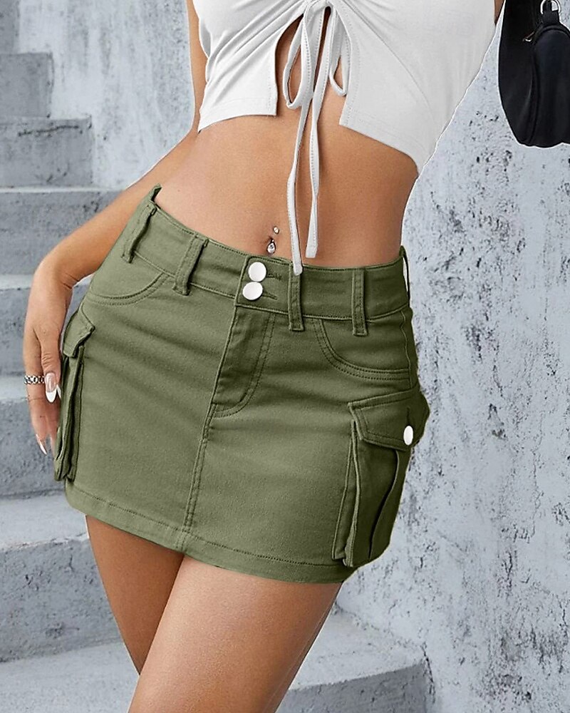 Damen Rock Lässig Mini Mittlere Hüfthöhe Röcke Einfach Tasche Mikroelastisch Urlaub Straße Asche Schwarz Weiß Blau Sommer Baumwolle 2025 - $22.99 –P16