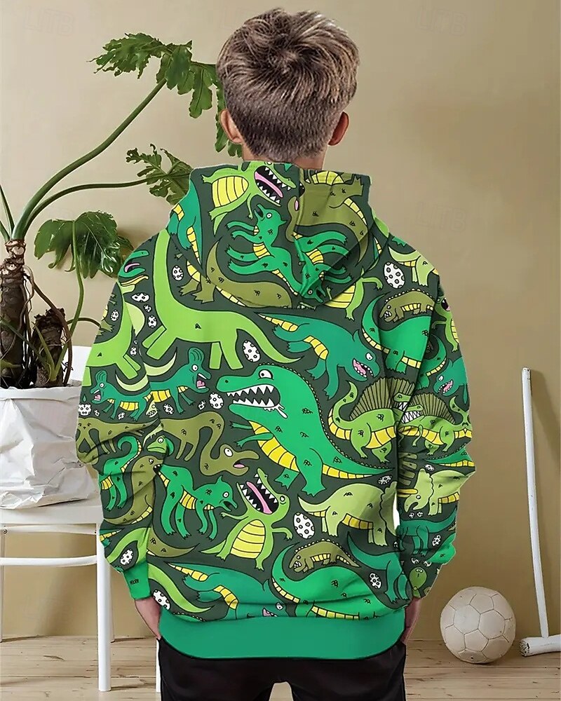 Pojkar 3D Dinosaurie Huvtröja Långärmad Vår Höst Mode Streetwear Barn 4-12 år Huva Utomhus Ledigt Dagligen Normal 2025 - $18.99 –P3