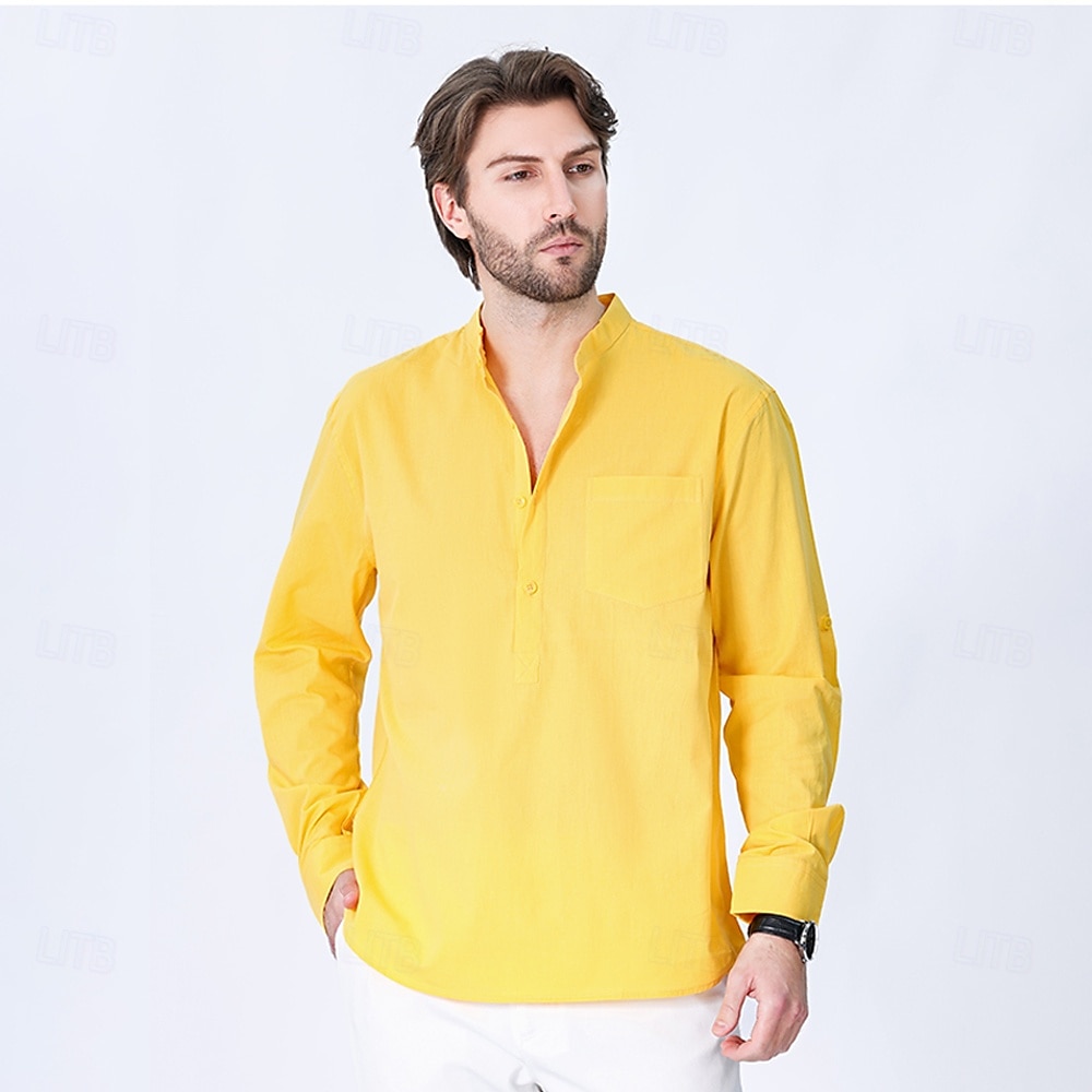 Voor heren Overhemd Zwart Wit Geel Rood Donker Marine Lange mouw Effen opa kraag School Formeel Kleding minimalistische 2025 - $23.99 –P10