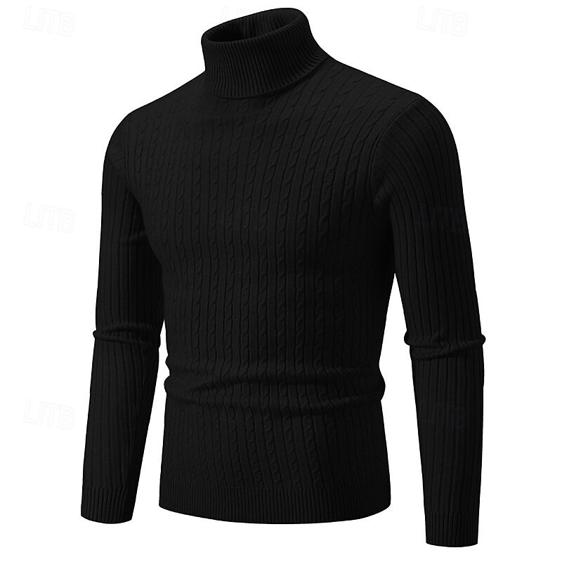 Herr Pullover tröja Stickad tröja Ribbad Sticka Vanliga toppar Stickat Slät Polokrage Mode Grundläggande Semester Dagliga kläder Kläder Höst Vinter Vin Svart S M L 2025 - $21.99 –P6