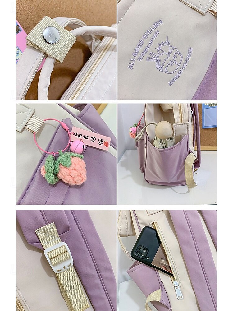 Sac à dos kawaii colorblock pour adolescentes – cartable léger avec grande capacité et porte-clés en forme de fruit pour un usage quotidien et sur le campus de 2025 ? $24.99 –P8