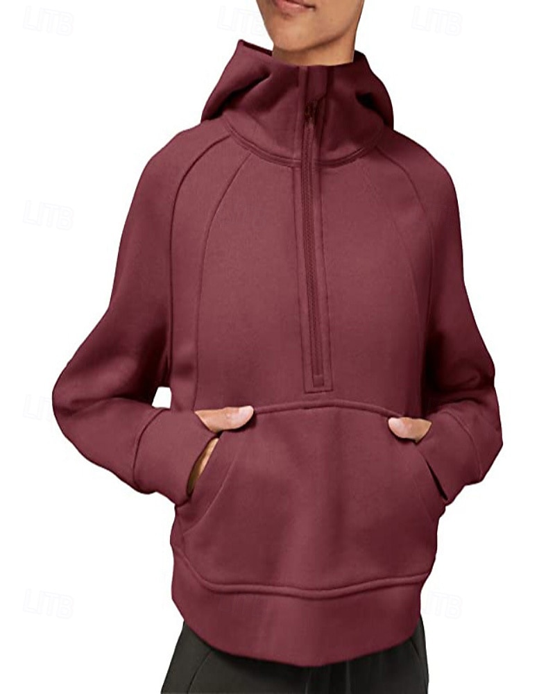 Women's Pullover Hoodie Sweatshirt Plain Streetwear Casual Long Sleeve Hooded Regular Tops Street Holiday Zipper Light Pink Black Pink Red Navy Blue Winter 2025 - $25.99 –P15