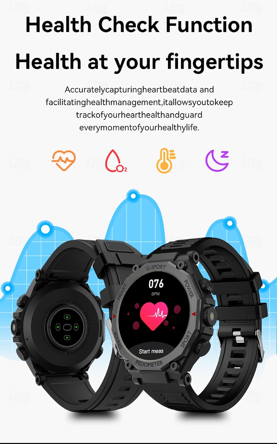 Reloj inteligente deportivo para hombre, con linterna LED, Bluetooth, llamadas, control del ritmo cardíaco, asistente de voz, SOS, para exteriores, 1,52 2025 - $23.99 –P3