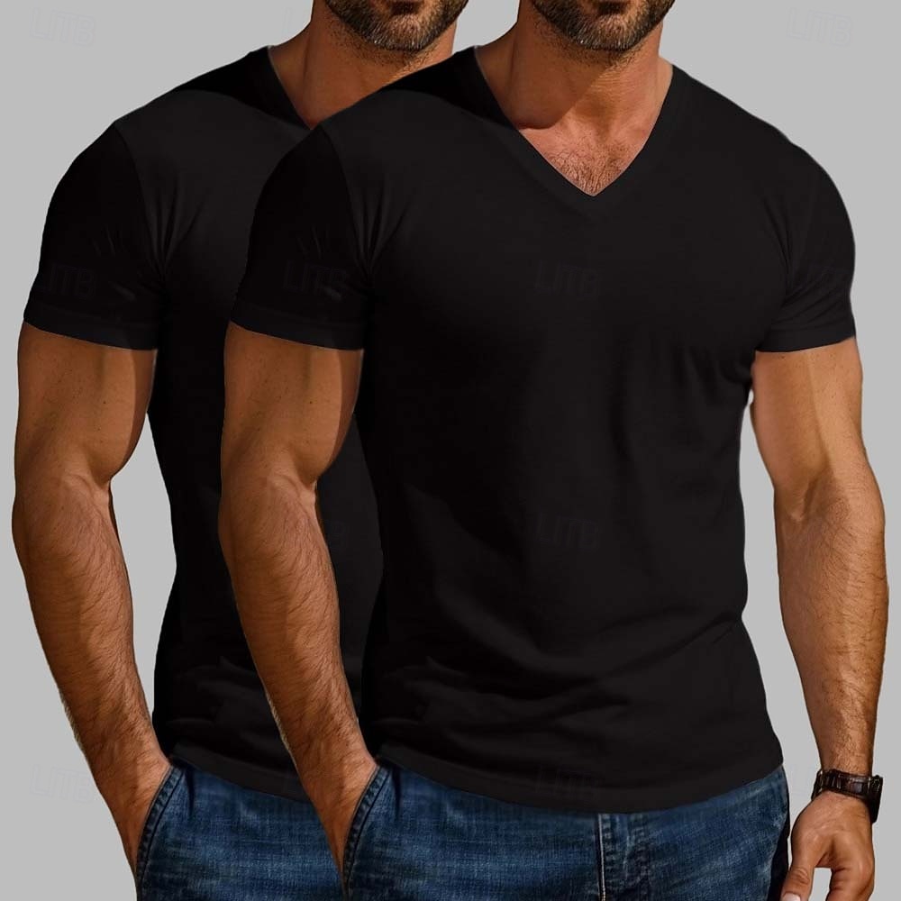 Maglietta da uomo in misto cotone, 2 pezzi, manica corta, scollo a V, estiva, per tutte le stagioni, tinta unita, semplice, stile designer, moderno, contemporaneo, scollo a V, confezione multipla, per vacanze, strada, casual, blu scuro, bianco e blu. del 2026 a $20.99 –P13