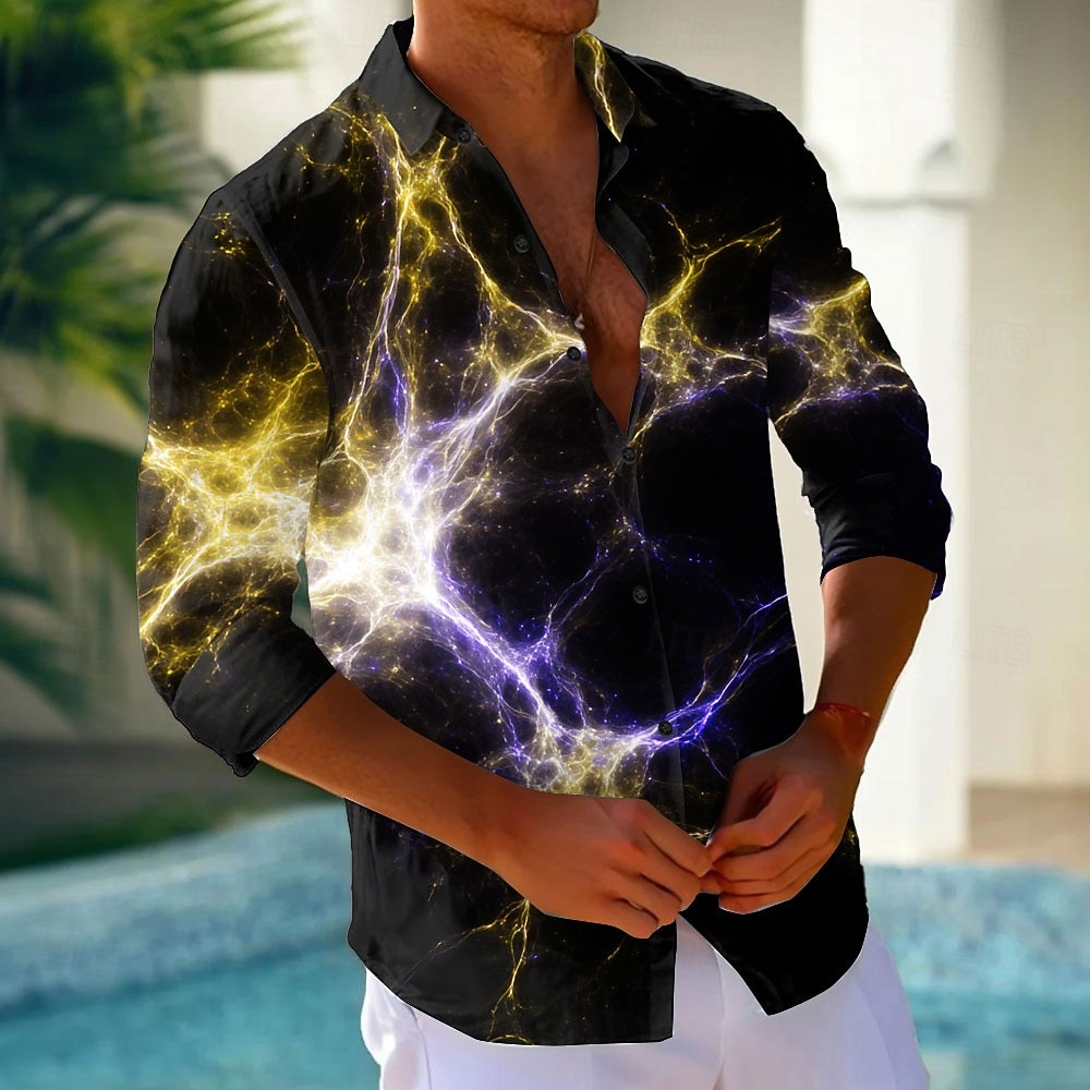 Homens Relâmpago Cor gradiente Camisa Social camisa de botão Camisa social casual Manga Longa Moda Casual Férias Diário Streetwear Verão Primavera Aberto para a Lateral Impressão 3D camisas de de 2026 por $25.99 –P5