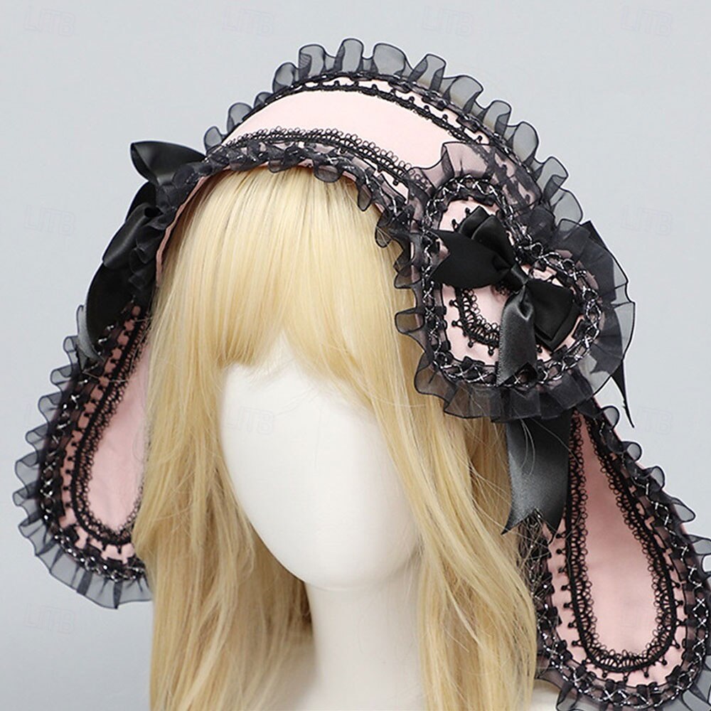 Graziosa fascia per capelli con orecchie da coniglio in stile lolita – orecchie da coniglio con fiocco, fascia per capelli in stile lolita per cosplay, feste e accessori moda del 2025 a $30.99 –P7