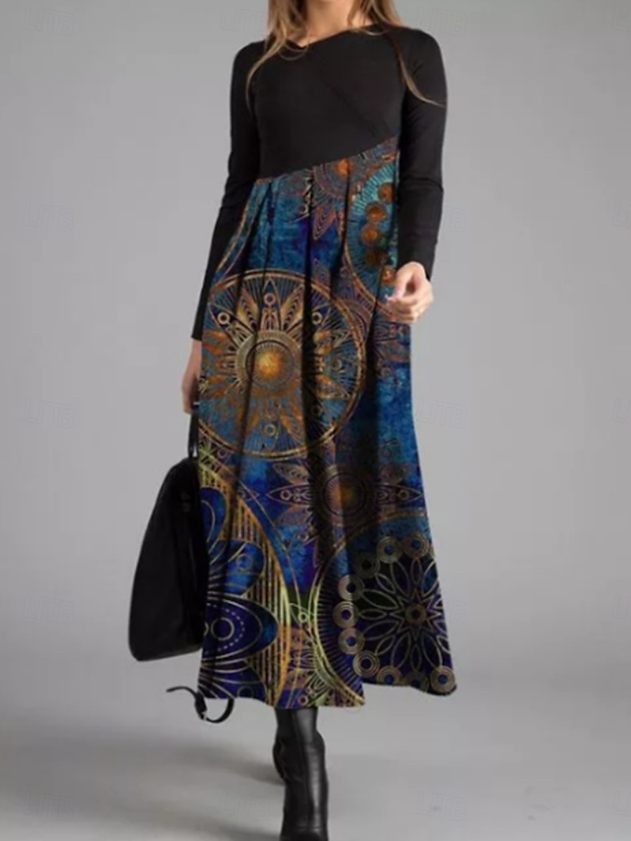 Per donna Abito maxi Abito aderente Abiti semi formali Ufficio Vestibilità regolare Floreale Geometrico Manica Lunga Girocollo Nero Bianco Giallo Blu Primavera Autunno Inverno del 2025 a $29.99 –P3