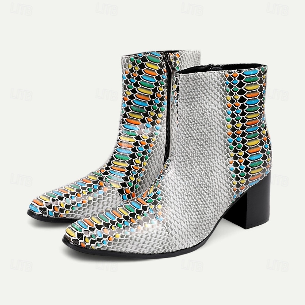 Pánské barevné boty na zip s potiskem pythonu z pravé kůže, výrazný exotický styl pro umělce, módní přehlídky a trendy streetwear 2025 - $139.99 –P1