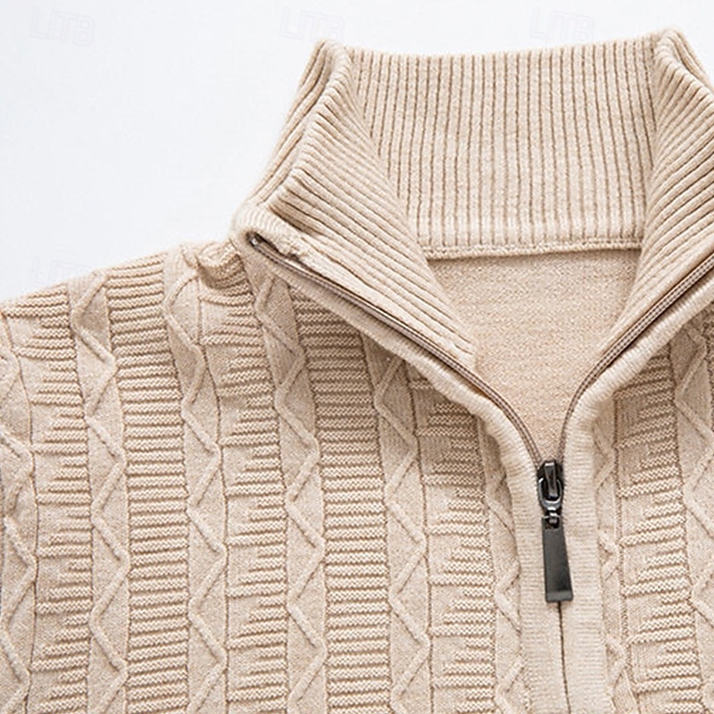 Men's Pullover Sweater Jumper Quarter Zip Sweaters Knit Sweater Cable Knit Regular Tops Knitted Plain Quarter Zip Fashion Casual Vacation Daily Wear Clothing Apparel Fall Winter Black Navy Blue S M L 2026 - $26.99 –P4
