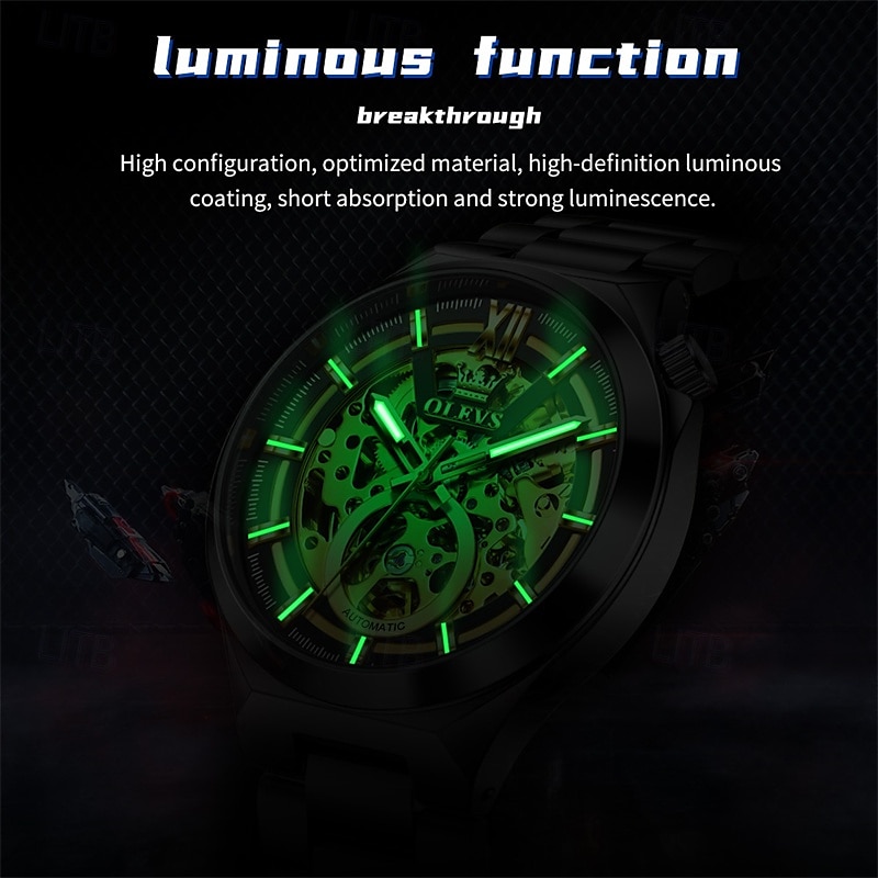 The New Olevs Brand Skeletonized Men'S Business Watch Waterproof Luminous Fashionable And Trendy Fully Automatic Mechanical Watch Casual Sports Men'S Wristwatch 2025 - $77.99 –P8