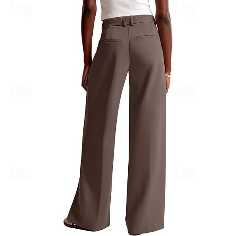 Women's Wide Leg Slacks Streetwear Casual Full Length Natural Plain Elastic Waist Comfy Street Holiday Daily Wear Ash Dark-Gray Dark red Apricot Fall Regular Fit 2026 - $32.99 –P17