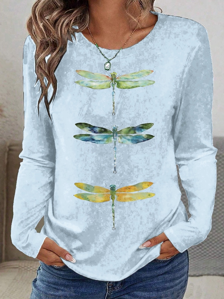 Pâques Femmes T-shirt Graphique Animal Libellule ancien Élégant Classique manche longue Col ras du cou Col rond Hauts Réguliers Quotidien Imprimé Vert Claire Rose Claire Bleu Ciel Été Printemps de 2025 ? $22.99 –P3
