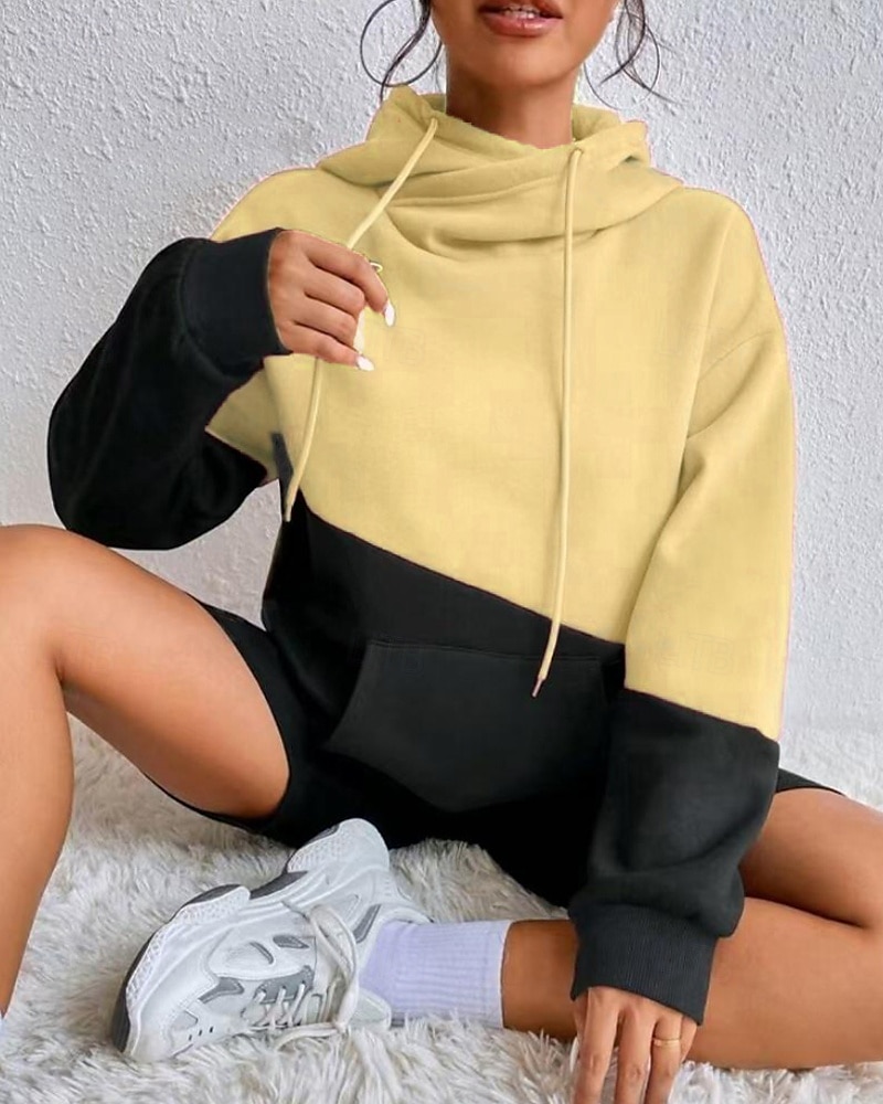Mulheres Pulôver Moletom Com Capuz Bloco de cor Roupa de rua Casual Manga Longa Com Capuz Tops regulares Rua Para Noite Patchwork Rosa Verde Bege Outono Inverno de 2025 por $26.99 –P1