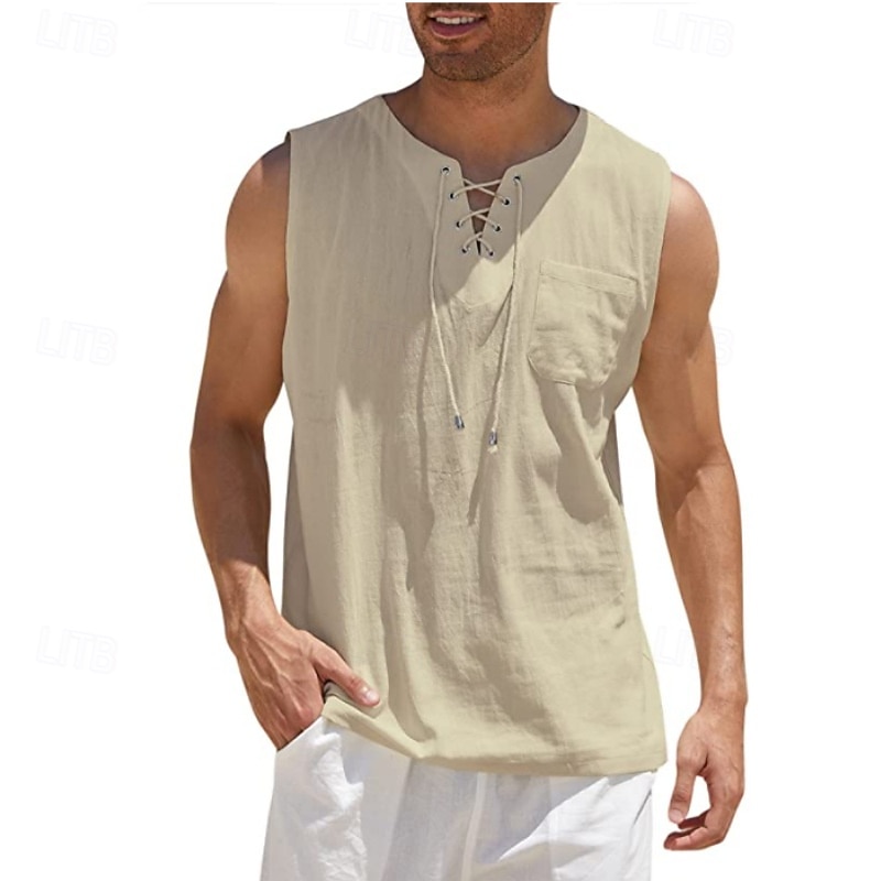 Per uomo Camicia Camicia di lino Camicia popover Camicia Estiva Abbigliamento da spiaggia Maglietta senza maniche Tinta unica Vacanza Streetwear Nero Bianco Blu marino Azzurro cielo Senza Maniche del 2025 a $19.99 –P10