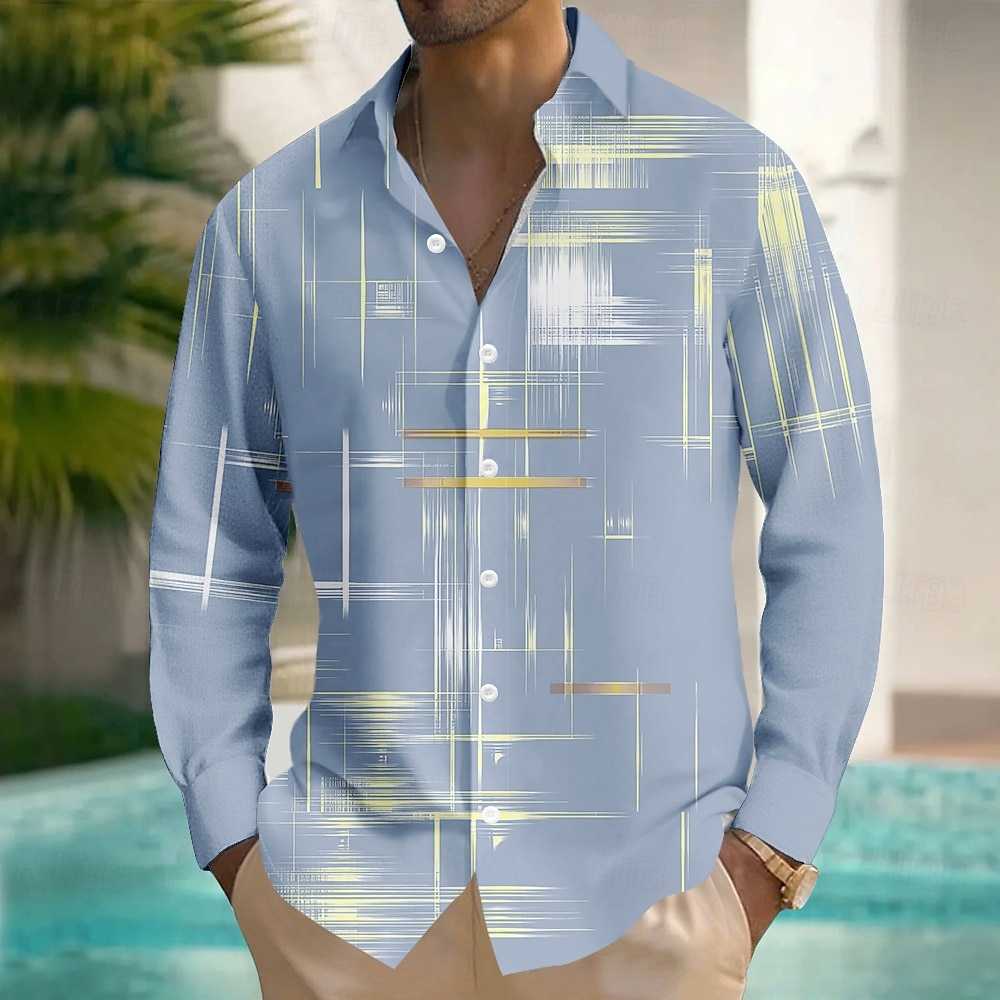 Voor heren Geometrisch Verloop Lijn Overhemd Overhemd met knopen Lange mouw Mode-casual Buiten Dagelijks Streetwear Lente Herfst Strijkijzer 3D-afdrukken Voorste zak Linnenachtig shirt Zwart Blozend 2025 - $25.99 –P2