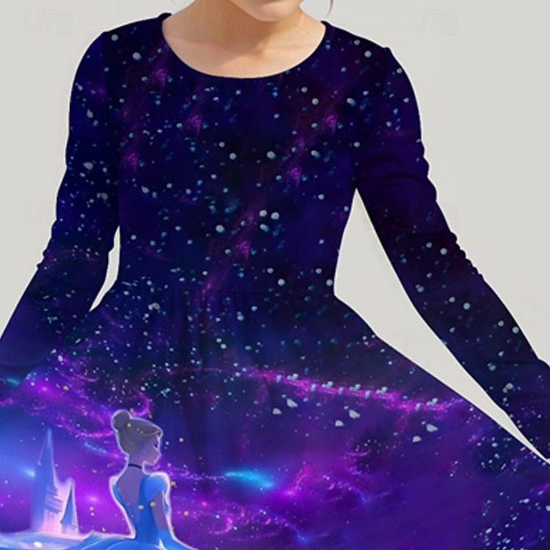 Mädchen' 3D Cartoon Kleid Langarm Sommer Frühling Urlaub Täglich Ferien Prinzessin Schön Süß Kinder 4-12 Jahre Freizeitkleid A Linie Kleid Knielang Normale Passform 2025 - $16.99 –P2