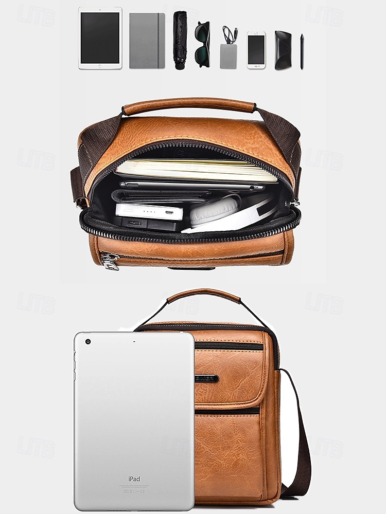 Férfi vízálló műbőr crossbody táska több zsebes kialakítással – laza utazó válltáska napi ingázáshoz, munkába vagy hétvégi kirándulásokhoz 2025 - $19.99 –P8