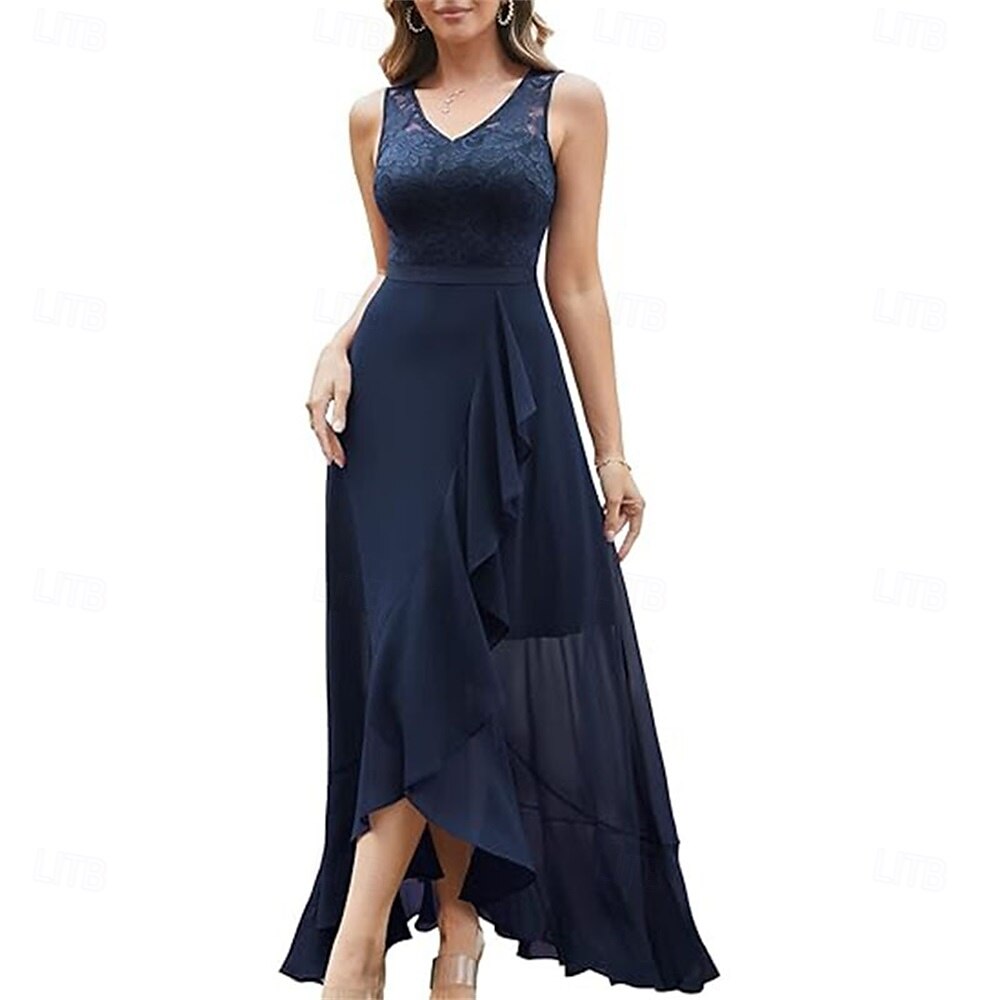 A-Linie Brautmutterkleid Elegant V Ausschnitt Asymmetrisch Chiffon Ärmellos mit Einfarbig 2025 2025 - $109.99 –P8
