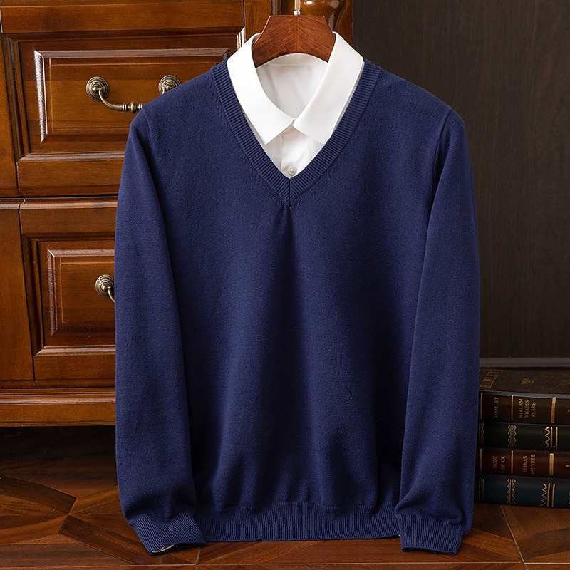 Herr Pullover tröja Stickad tröja Ribbad Sticka Vanliga toppar Stickat Slät V-hals Mode Grundläggande Semester Dagliga kläder Kläder Höst Vinter Kamel Vin S M L 2025 - $25.99 –P15