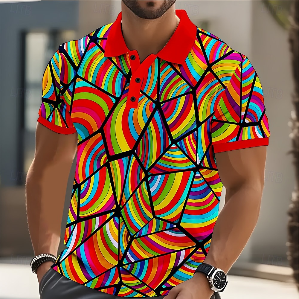 Hombre Abstracto Geométrico Polo Manga Corta Camisas de polo Camisas con cuello Casual Calle Ropa Deportiva Ropa Cotidiana Impresión 3D Botones Verano Rojo 2026 - $21.99 –P1