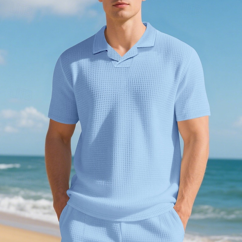 Men's Golf Shirt Golf Polos Shirts Work Casual Lapel Short Sleeve Basic Modern Plain Jacquard Summer Regular Fit Black White Red Royal Blue Khaki Light Grey Golf Shirt 2025 - $16.49 –P17