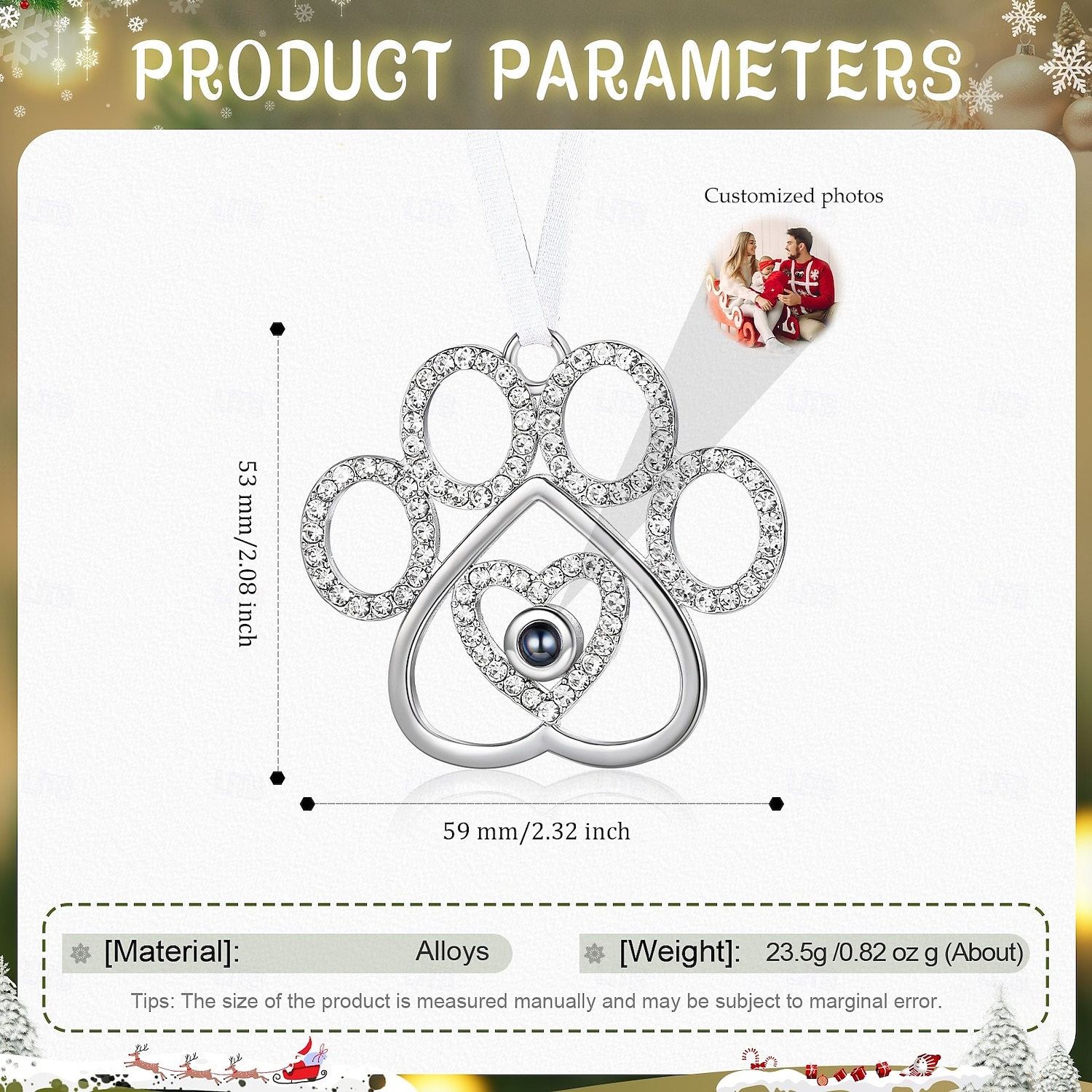 Ornement de projection de patte de chien photo personnalisé de Noël, cadeau commémoratif personnalisé, breloque pour arbre de Noël, décoration suspendue, cadeau de Noël pour elle/lui/famille de 2025 ? $21.99 –P6