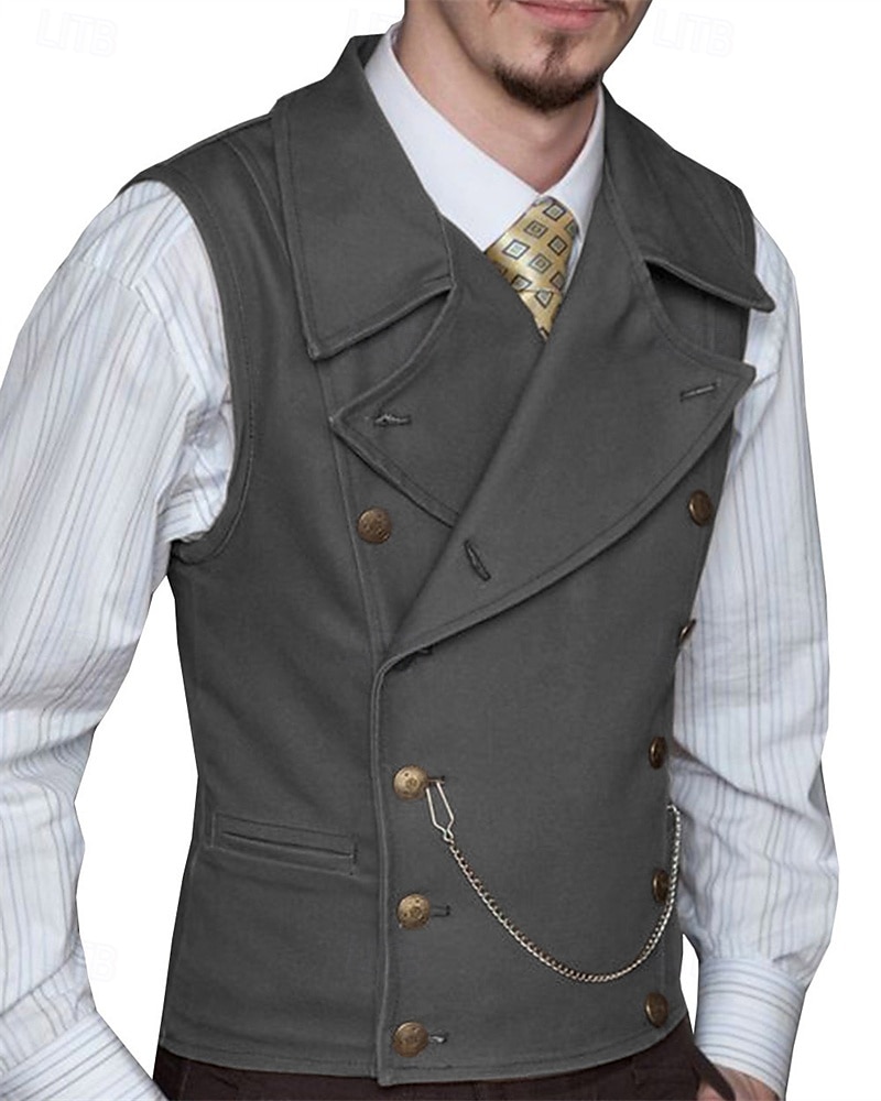 Hombre Chaleco Vacaciones Fiesta Negocio Moda Casual Primavera Otoño Bolsillo Botones Poliéster Cómodo Plano Botonadura Doble Diseño Ajuste regular Plata Negro Blanco Vino Chaleco 2025 - $58.99 –P3