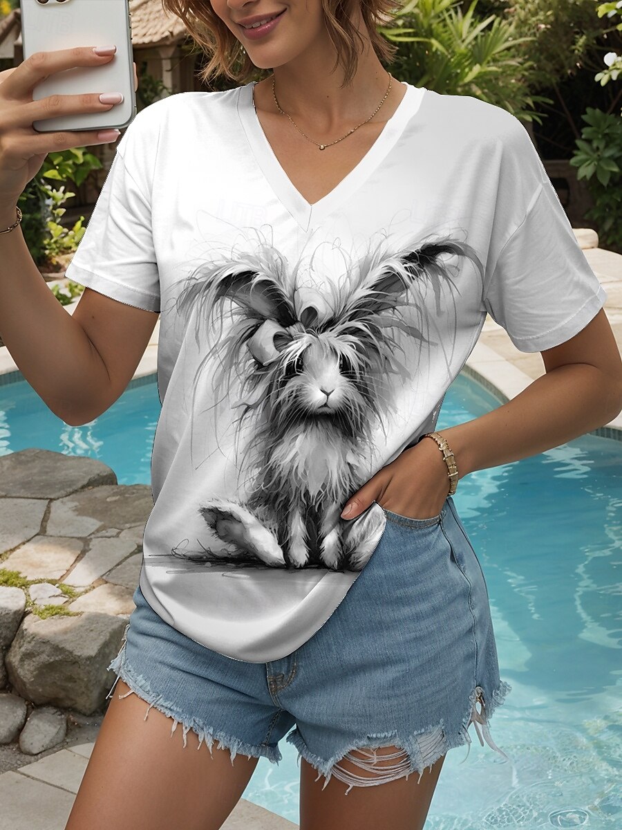 Femmes T-shirt Graphique Animal ancien Élégant Classique Manche Courte Col en V Hauts Réguliers Quotidien Sortir Week-end Imprimé Rose Claire Bleu Violet Vert Gris Été Printemps de 2025 ? $19.99 –P6