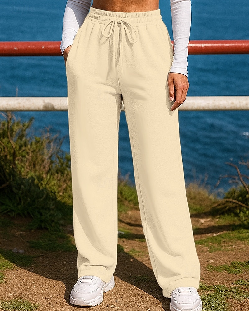 Damen Jogginghose Hose mit weitem Bein Jogginghosen Tasche Kordelzug Hohe Taille Unterteile Athleisure Fitnessstudio Trainieren Atmungsaktiv Wandern Training sportlich Normale Passform Sportbekleidung 2025 - $17.99 –P6