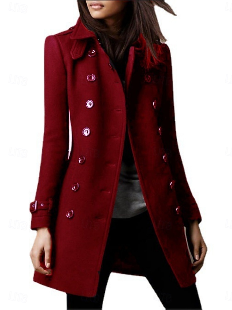 Damen Wintermantel Bequem Atmungsaktiv Schmale Passform Mode OL-Stil Einfach Arbeit Straße Einreihig Regulär Revers Normale Passform Langarm Oberbekleidung Schwarz Burgunderrot Blau Frühling Herbst 2025 - $44.99 –P3