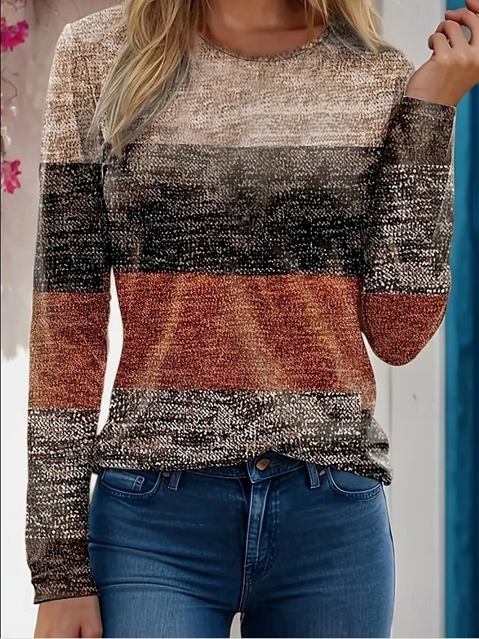 Pâques Femmes T-shirt Graphique Plaid ancien Élégant Classique manche longue Col ras du cou Col rond Hauts Réguliers Quotidien Imprimé Rouge Marron Été Printemps Automne de 2025 ? $22.99 –P1
