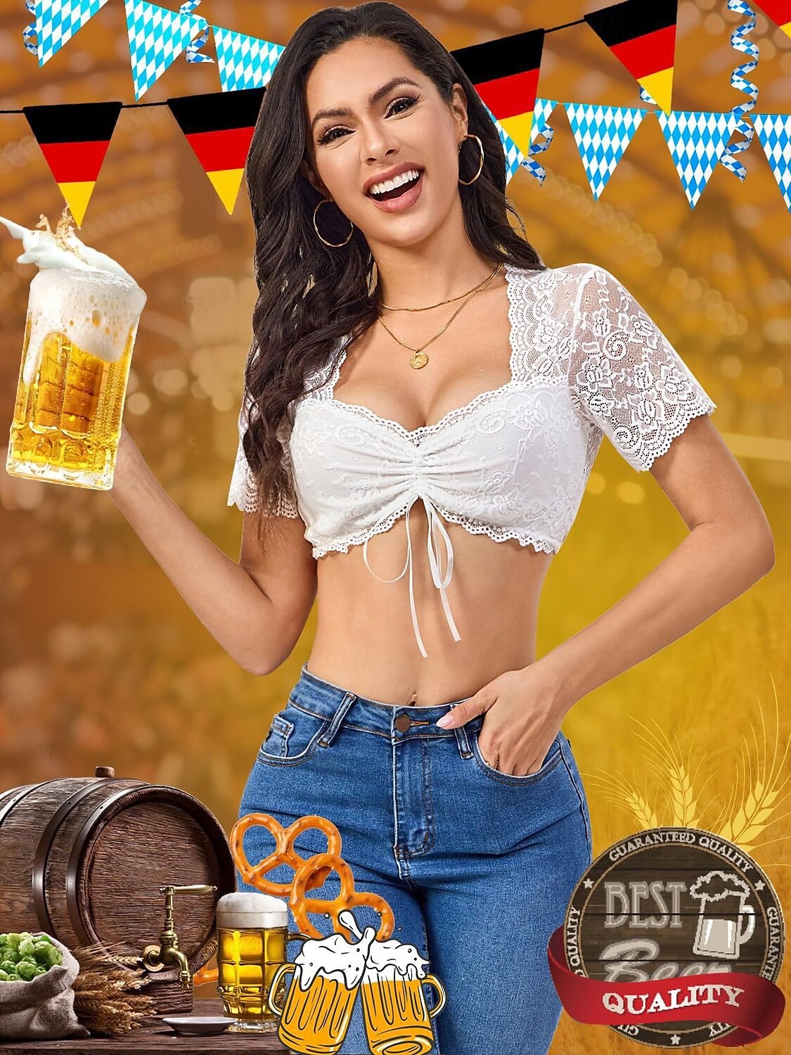 Oktoberfest Blonde Beskåret Dirndl bluse Hushjelp bayerske Tysk München Enger Dame Karneval Fest Tradisjonell stil klut 2025 - $18.99 –P1