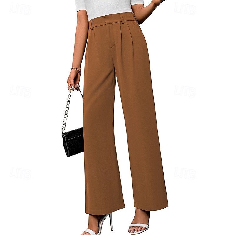 Per donna Gamba larga Pantaloni Eleganti Streetwear Casual Lunghezza intera Naturale Semplice Elastico in vita Confortevole All'aperto Vacanza Ferie Marrone rossastro Rosso violaceo Cenere Grigio del 2025 a $27.99 –P15