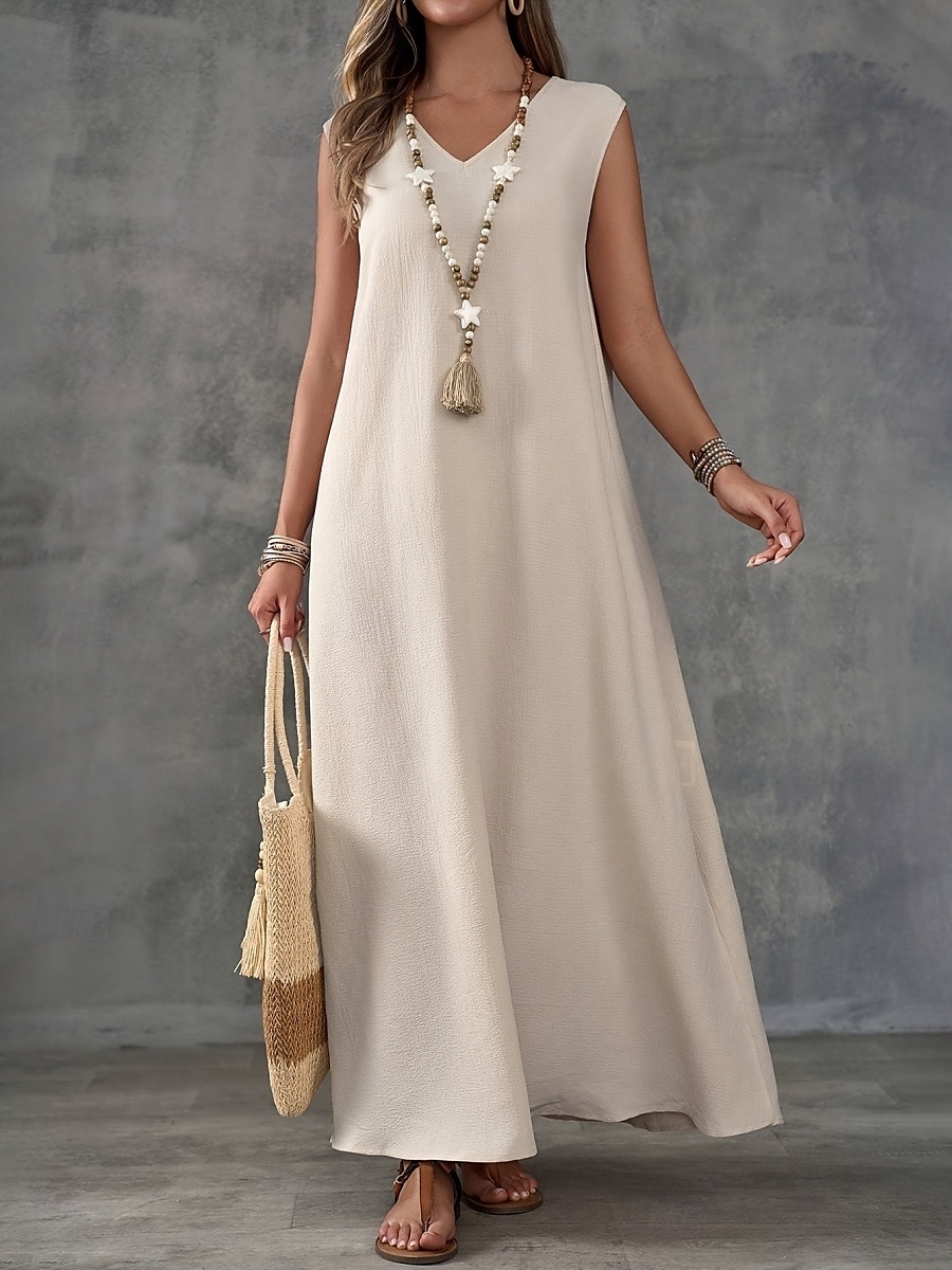 Per donna Abito maxi Abito a trapezio Abito Estivo Casual Quotidiano Vestibilità regolare Semplice Senza Maniche Scollo a V Nero Bianco Viola chiaro Verde Estate del 2025 a $28.99 –P5